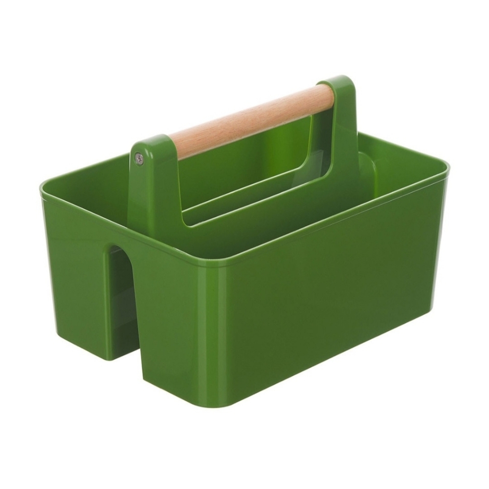 NEW Garden Tool Caddy Basket with Wooden Handle Lightweight Tote 2 Compartments